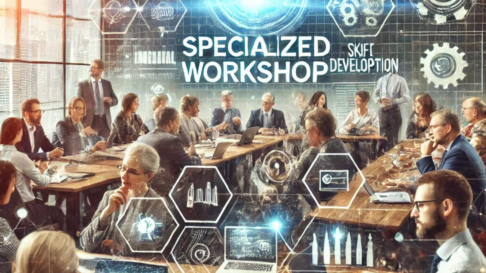 DALL·E 2025-03-14 11.31.35 - A specialized workshop for professionals and general audiences in a modern seminar setting. The scene features diverse participants engaging in discus